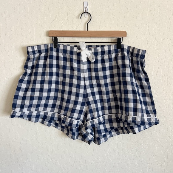J Crew Linen Cotton Gingham Short Pajama Matching Set 3X Blue White Gingham - Picture 5 of 9
